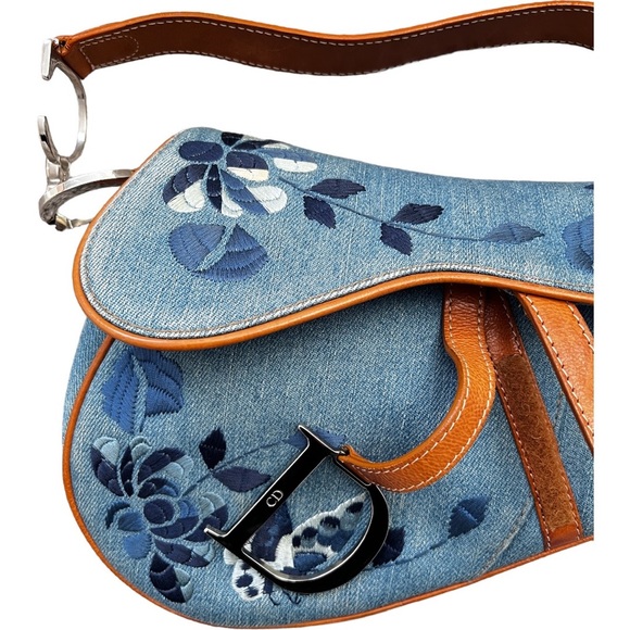Dior 2000s limited edition Denim floral embroidered saddle bag - Picture 7 of 8